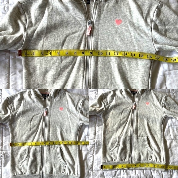 George Pink Heart Heather Grey Zip Up Hoodie Size Large (10-12) - Picture 14 of 15